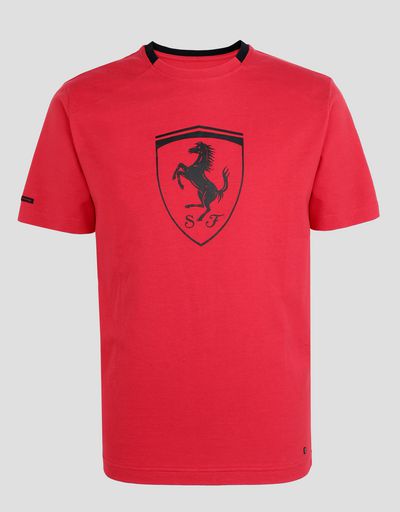Scuderia Ferrari Online Store - T-shirt uomo in cotone con Scudetto Ferrari - T-shirt manica corta