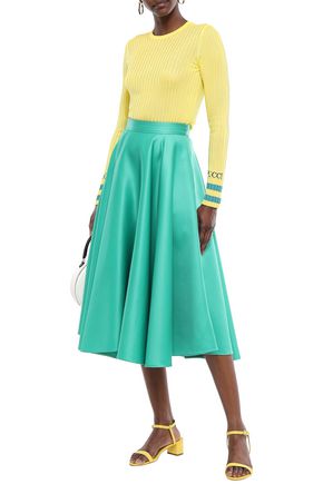 Click to view more detailed imagery on our partner's website Emilio Pucci Jacquard-trimmed Ribbed-knit Top In Yellow
