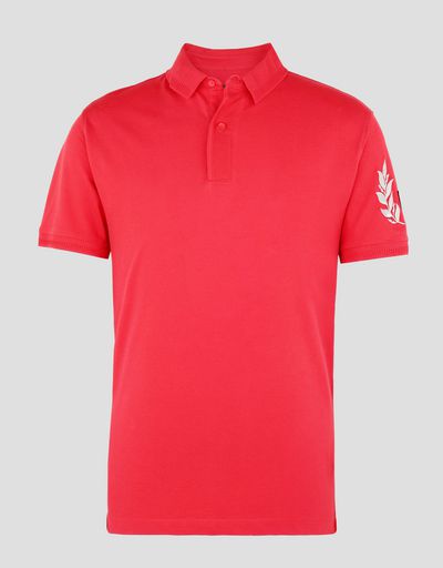 Scuderia Ferrari Online Store - Men's pique polo shirt with silver laurel embroidery - Short Sleeve Polos