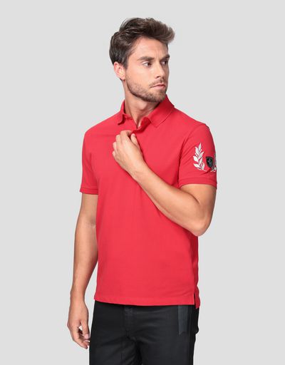 Мужская поло из хлопкового пике стрейч с серебристой вышивкой