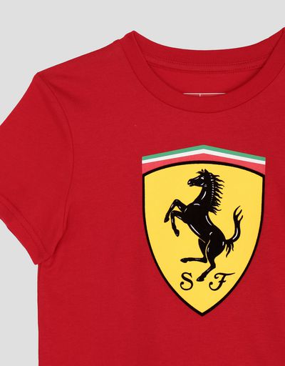 Scuderia Ferrari Online Store - Cotton T-shirt with large Ferrari Shield for boys - Short Sleeve T-Shirts