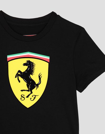 Scuderia Ferrari Online Store - Cotton T-shirt with large Ferrari Shield for boys - Short Sleeve T-Shirts