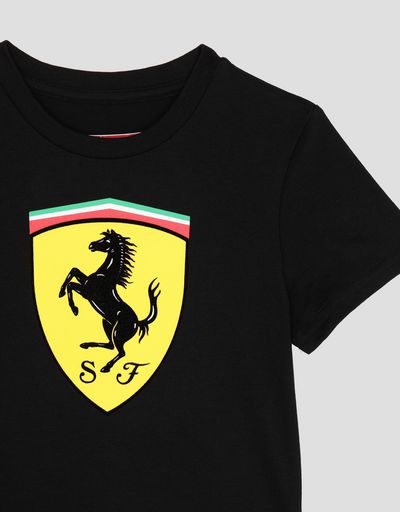 Scuderia Ferrari Online Store - Boys' cotton T-shirt with large Ferrari Shield - Short Sleeve T-Shirts