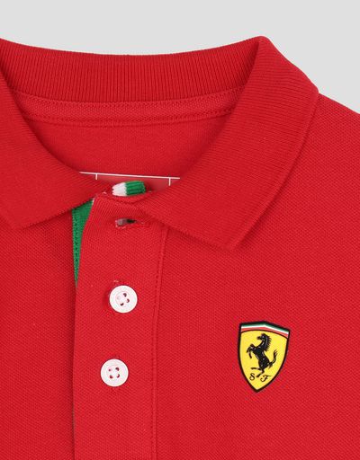 Scuderia Ferrari Online Store - Cotton pique children's polo shirt with Italian flag - Short Sleeve Polos