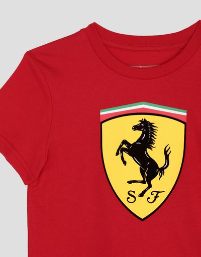 Scuderia Ferrari Online Store - Cotton T-shirt with large Ferrari Shield for boys - Short Sleeve T-Shirts