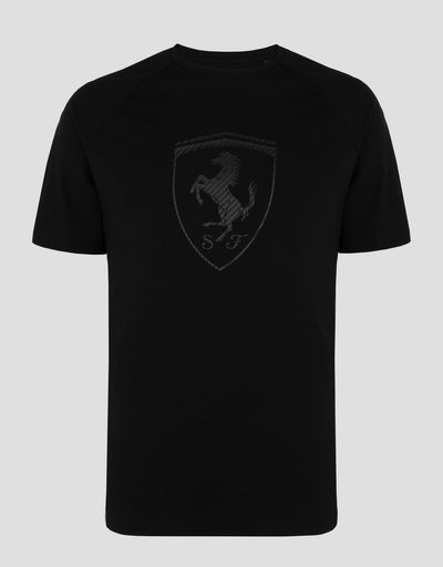 Scuderia Ferrari Online Store - Men's cotton jersey T-shirt with carbon fiber-effect print - Short Sleeve T-Shirts