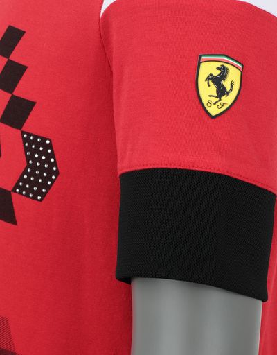 Scuderia Ferrari Online Store - Girl's stretch jersey T-shirt with chequered motif - Short Sleeve T-Shirts