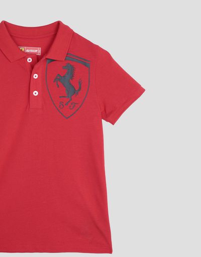 Scuderia Ferrari Online Store - Boys' cotton pique polo shirt with 3D Ferrari Shield - Short Sleeve Polos