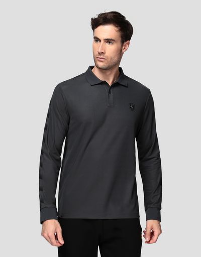 Мужская поло из технического пике с мотивом в шахматную клетку