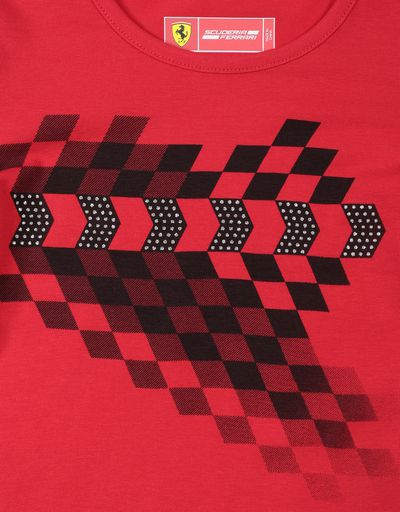 Scuderia Ferrari Online Store - Girls’ stretch jersey T-shirt with checkered flag pattern - Short Sleeve T-Shirts
