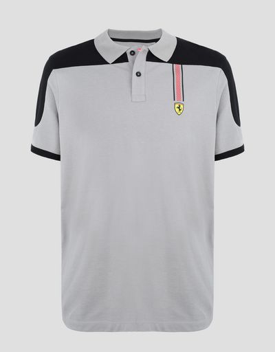Scuderia Ferrari Online Store - Men's cotton piquet polo shirt with Icon Tape - Short Sleeve Polos