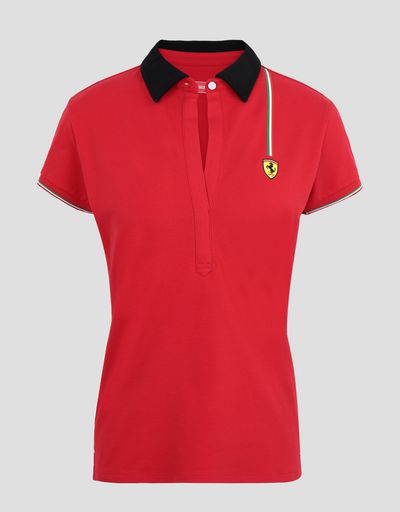 Scuderia Ferrari Online Store - Women's cotton piquet polo shirt with Italian flag - Short Sleeve Polos