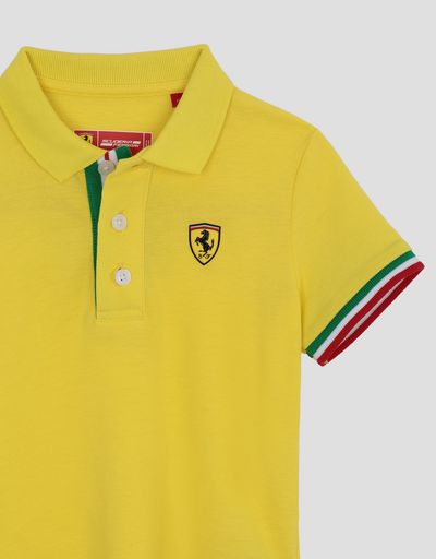 Scuderia Ferrari Online Store - 儿童三色饰带棉质珠地 Polo 衫 - 短袖 Polo 衫