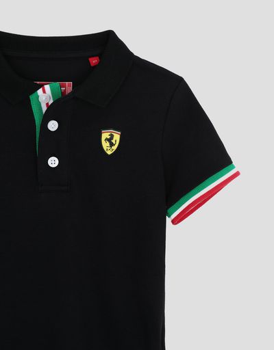 Scuderia Ferrari Online Store - Cotton pique children's polo shirt with Italian flag - Short Sleeve Polos