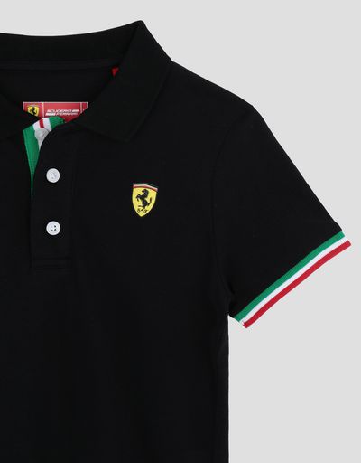 Scuderia Ferrari Online Store - Polo bambino in piquet di cotone con tricolore - Polo a maniche corte