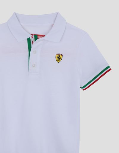 Scuderia Ferrari Online Store - Children's cotton pique polo shirt with three-colour band - Short Sleeve Polos