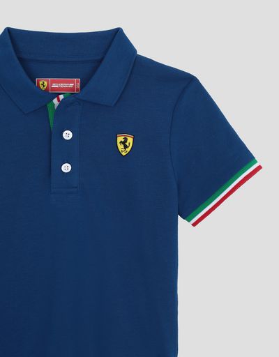 Scuderia Ferrari Online Store - Cotton pique children's polo shirt with Italian flag - Short Sleeve Polos