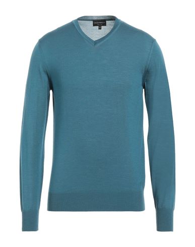 Emporio Armani Man Sweater Pastel Blue Size 50 Virgin Wool In Blue