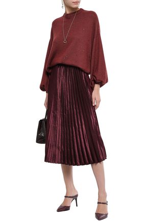 Brunello Cucinelli Woman Sequin-embellished Cashmere And Silk-blend Sweater Merlot