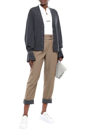 Brunello Cucinelli Bead-embellished Cashmere Cardigan In Charcoal