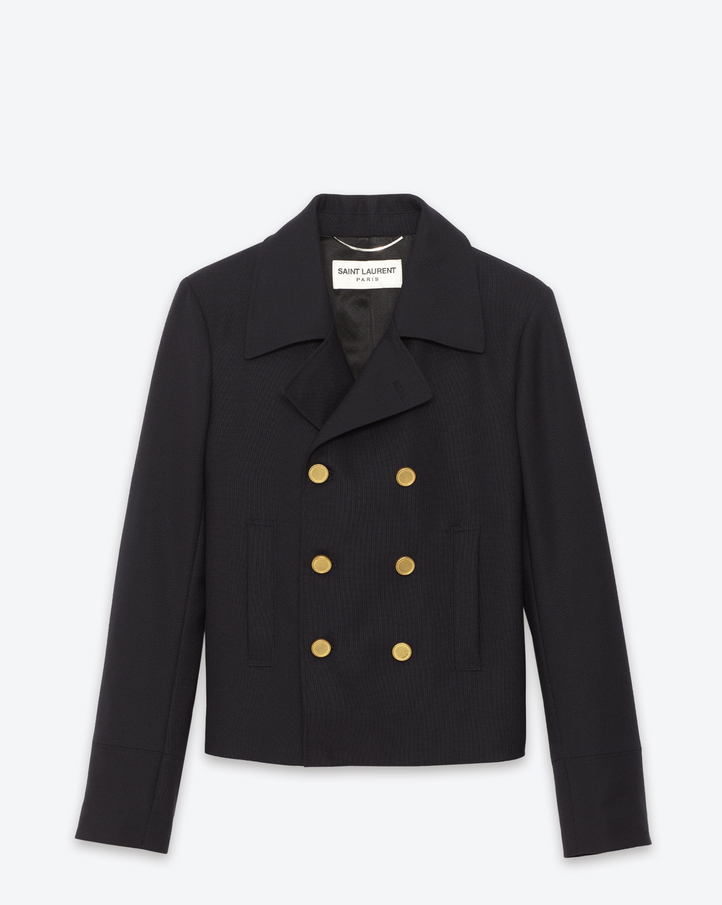 Saint Laurent Classic Cropped Caban Jacket In Navy Blue Wool Gabardine ...