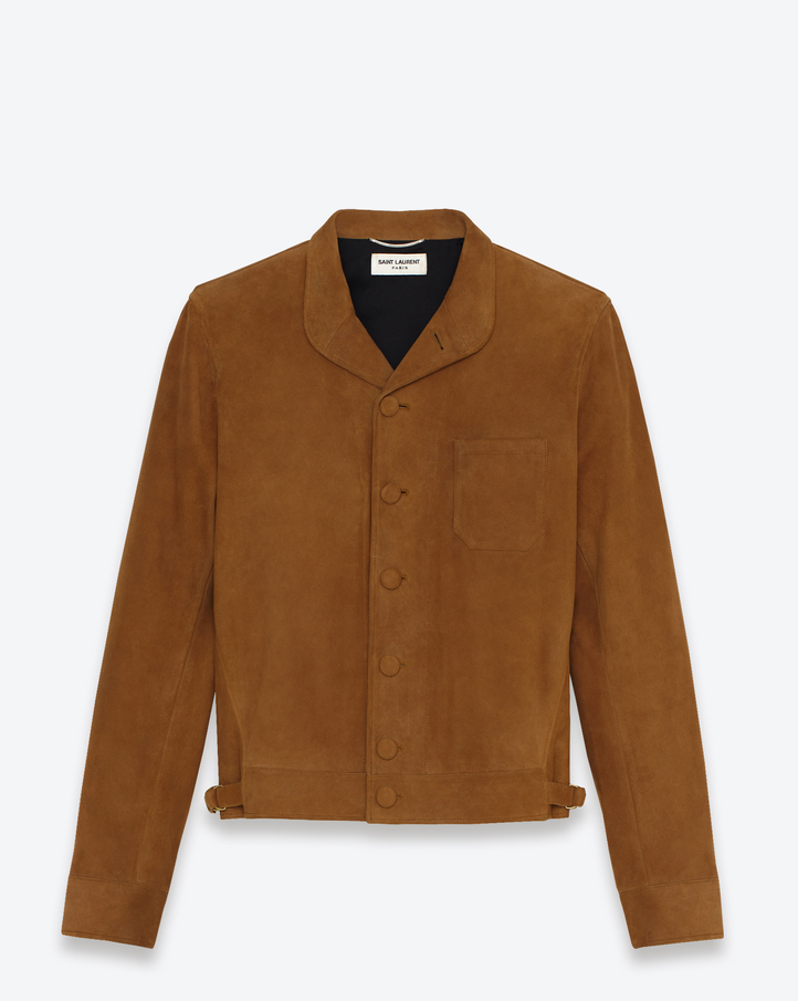 Saint Laurent Signature Oxford Collar Jacket In Cognac Suede | YSL.com