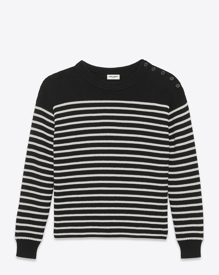 Saint Laurent Classic Sailor Sweater In Black And Ivory Striped Wool ...
