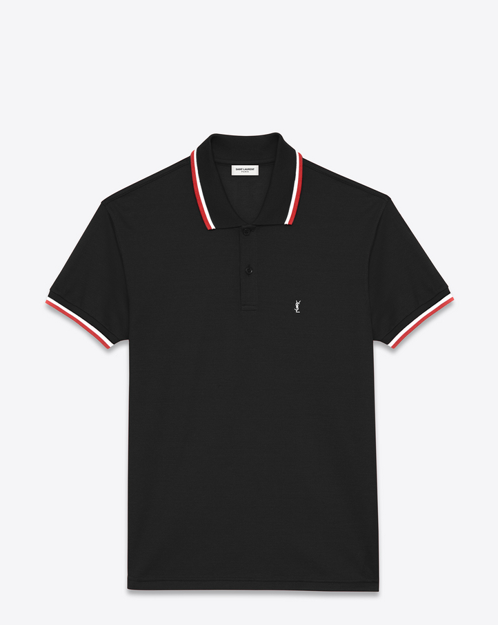 Saint Laurent CLASSIC POLO SHIRT IN BLACK, WHITE And Red PIQUÉ COTTON ...