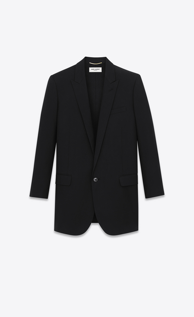 SAINT LAURENT Blazer D giacca classic tube monopetto lunga nera in lana vergine a_V4