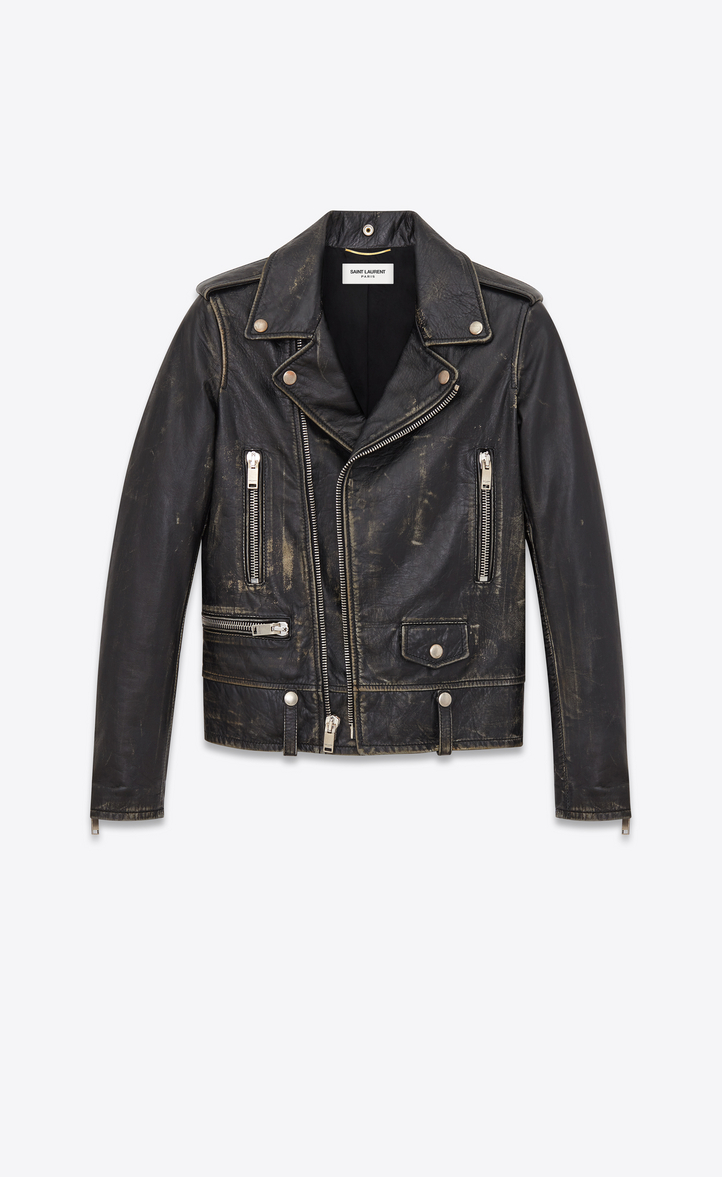 Saint Laurent Classic Motorcycle Jacket In Black And Beige Leather ...