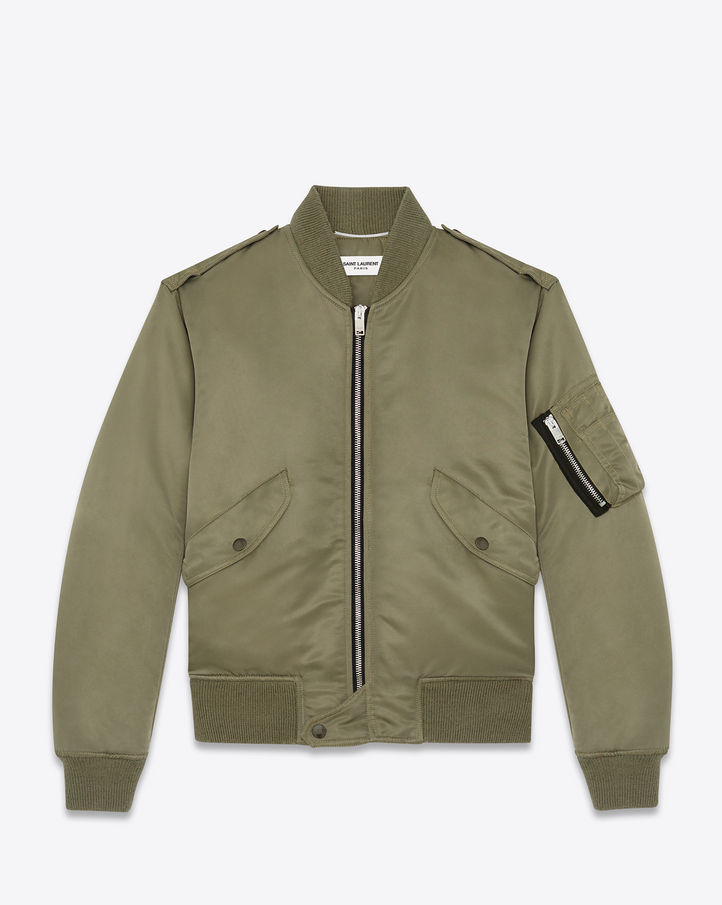 Saint Laurent Classic Bomber Jacket In Khaki Nylon | YSL.com