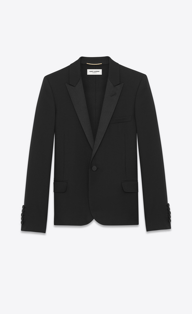 SAINT LAURENT Giacca Smoking D giacca corta le smoking iconic nera in lana strutturata grain de poudre a_V4