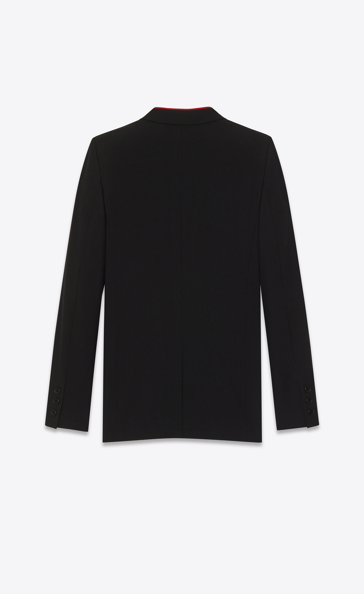 Saint Laurent Black Contrasting Collar Long Blazer In Virgin Wool ...
