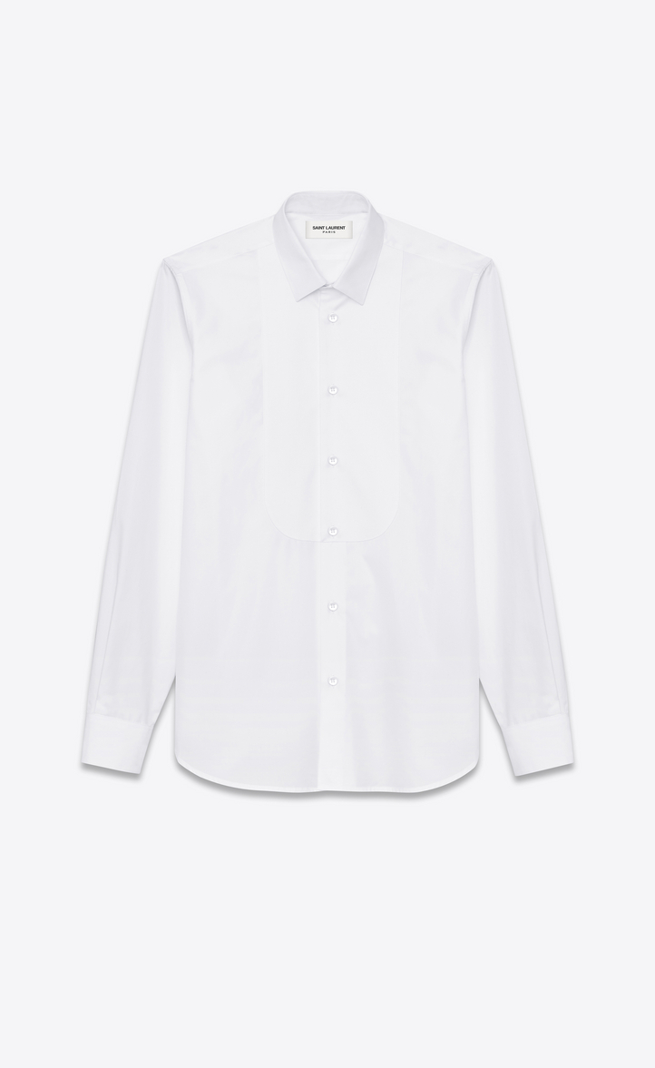 Saint Laurent Pique Plastron Yves Collar Shirt In White Cotton Poplin ...