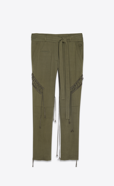 SAINT LAURENT Casual Pants Woman Laced military pants in khaki gabardine a_V4