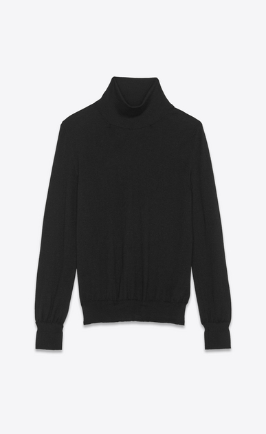 roll neck sweater in a black fine gauge cashmere