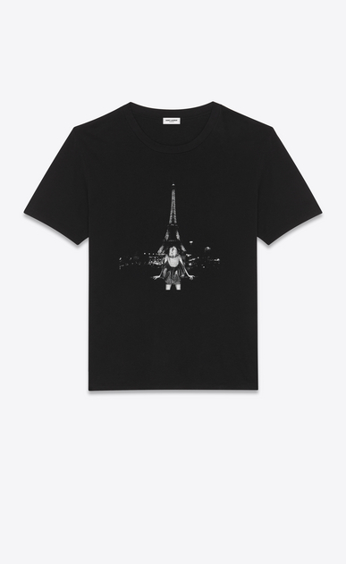 SAINT LAURENT T-Shirt and Jersey Woman Boyfriend Eiffel Towel T-shirt in black jersey a_V4