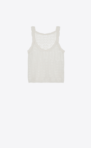SAINT LAURENT Knitwear Tops Woman Tank top in a Ivory lacy openwork knit a_V4