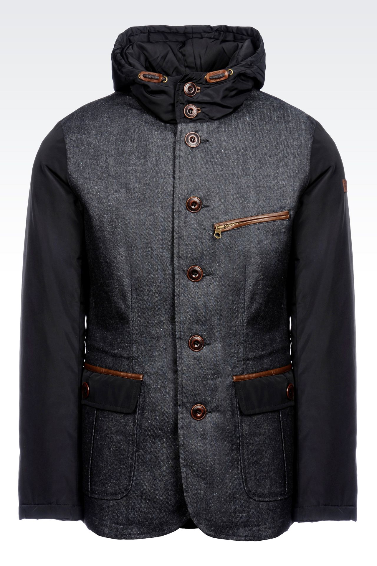 armani jeans men dust jacket - pea coat in nylon and denim with