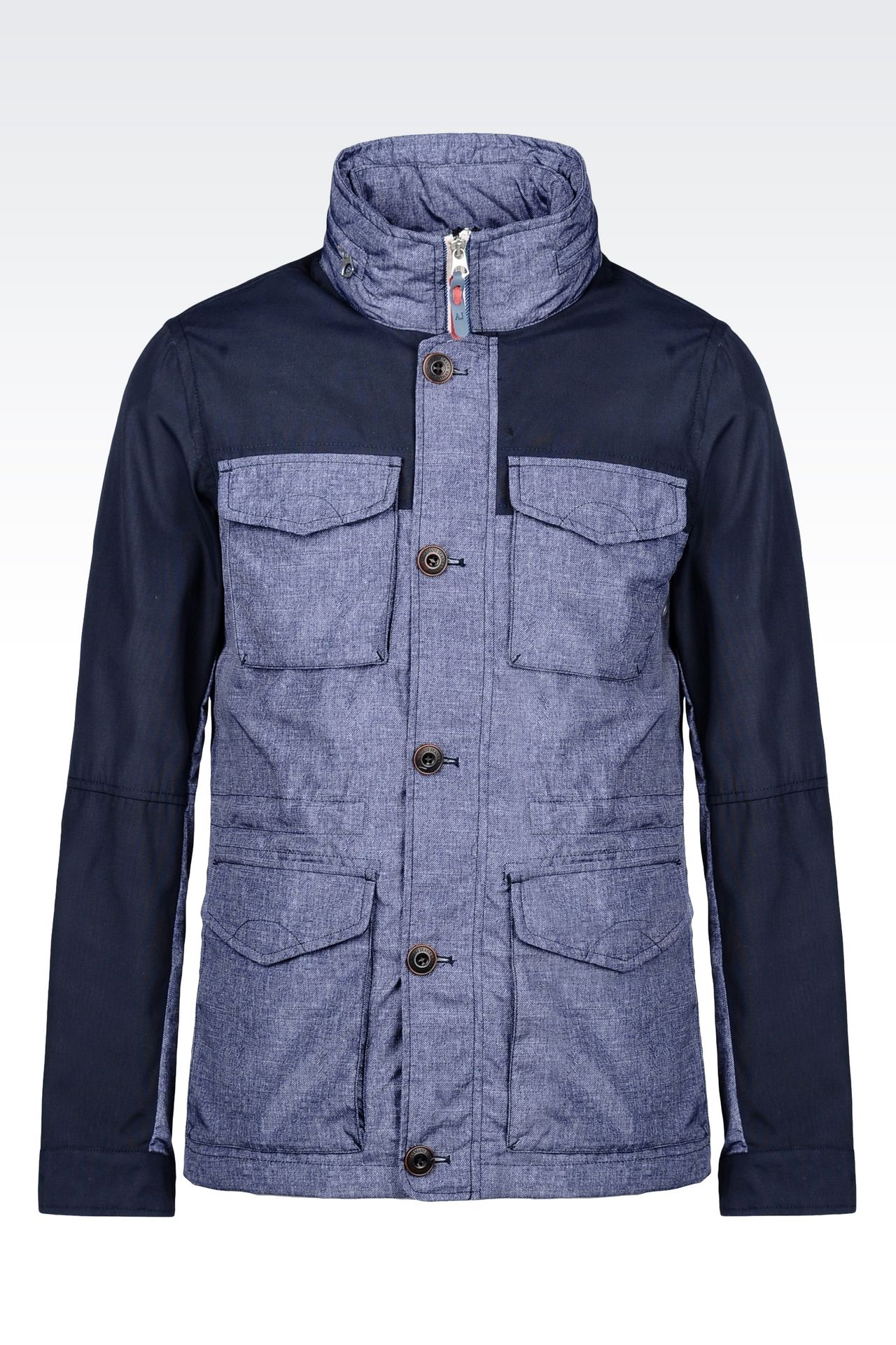 armani jeans men dust jacket - full zip pea coat in denim effect