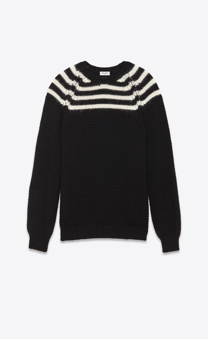 ‎Saint Laurent ‎Classic Crewneck Sweater In Black And Ivory Striped ...