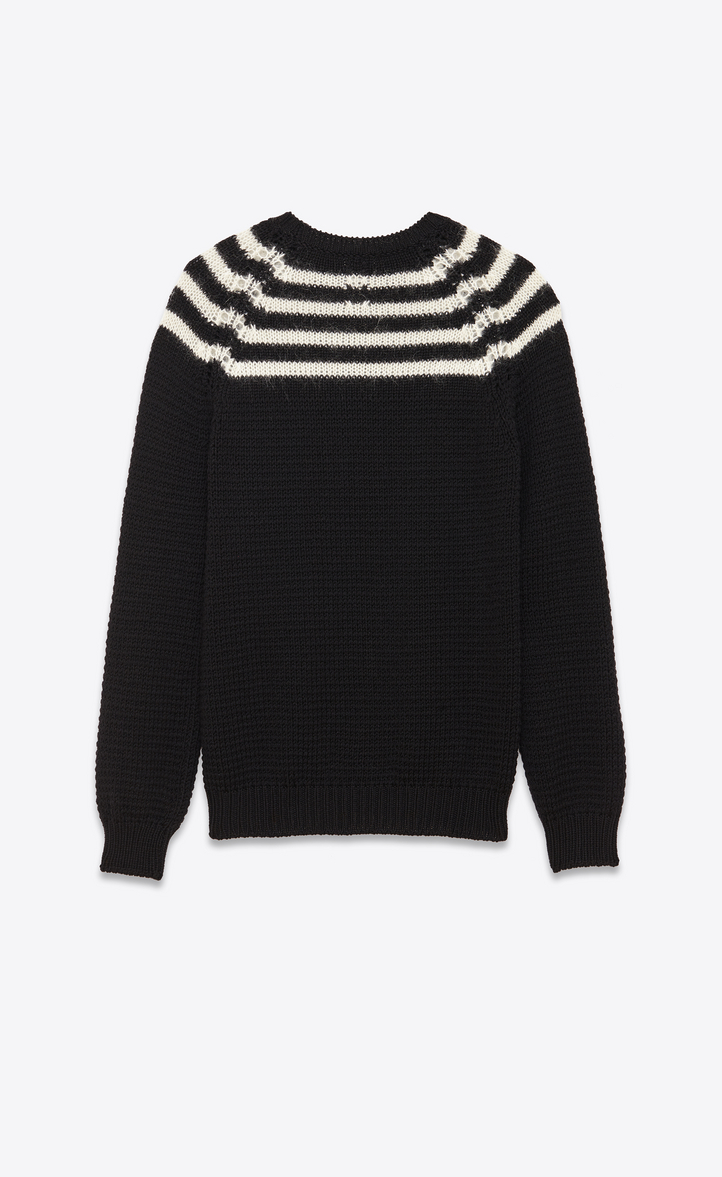 ‎Saint Laurent ‎Classic Crewneck Sweater In Black And Ivory Striped ...