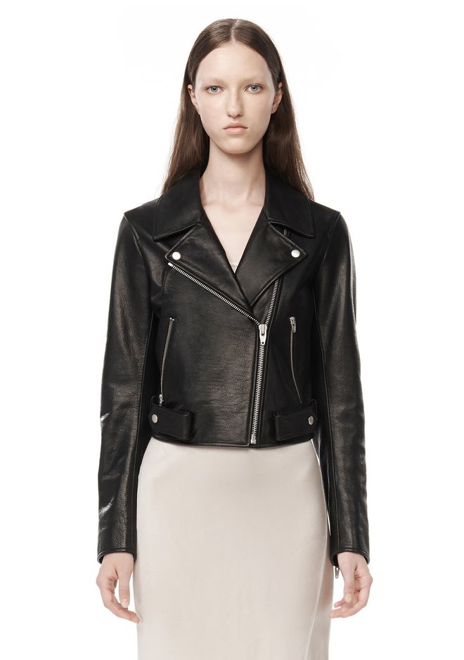 2 Stores In Stock: ALEXANDER WANG Waxy Leather Cropped Moto Jacket ...