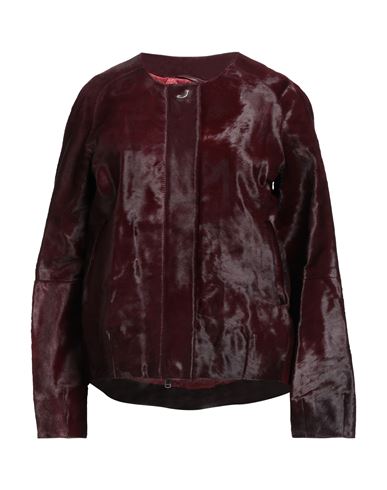 Shop Jacob Cohёn Woman Jacket Burgundy Size 8 Cow Leather In Red