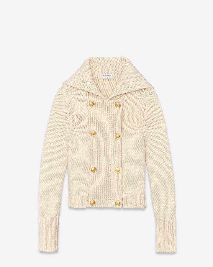 Saint Laurent CABAN Sweater Jacket In Ivory Wool | YSL.com