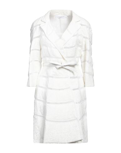 Woman Overcoat & Trench Coat White Size 10 Cotton, Viscose, Polyamide