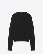 SAINT LAURENT Stricktops U Pullover mit Rundhalsausschnitt aus schwarzem Kaschmir mit fallender Schulter und Pins f