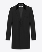 SAINT LAURENT Coats U Velvet Collar Chesterfield Coat in Black Grain de Poudre f