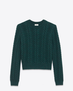SAINT LAURENT Knitwear Tops U Round-neck sweater in green cable-knit wool f