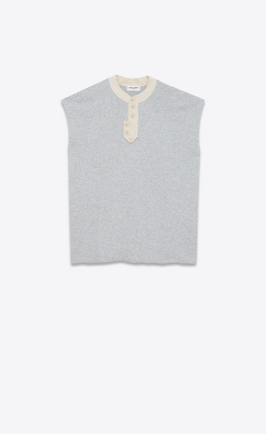 SAINT LAURENT Sportswear Tops Woman Sleeveless sweatshirt in mottled gray fleece a_V4